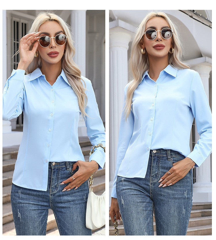 1pcs Woman Spring Autumn Solid color Shirts Lady Casual Long Sleeve Turn-down Collar Loose Shirt Female Fashion Temperament Tops
