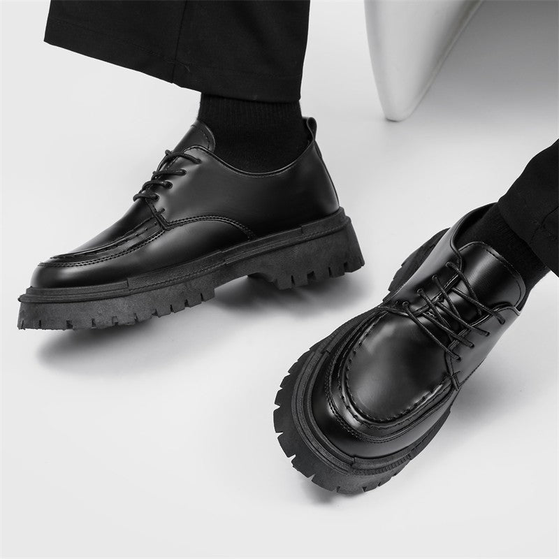 Fashion Thick Sole Leather Shoes Men Casual Shoes Classic Business Men Dress Shoes Breathable Lace-Up Handmade Shoes Moccasins