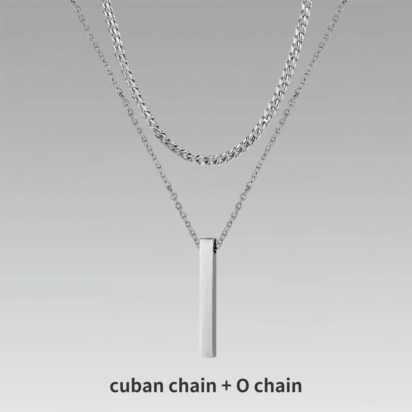 Vnox 3D Vertical Bar Necklaces for Men, Layering Stainless Steel Geometric Pendant, Layered Wheat Rope Cuban Chain, Boy Collar
