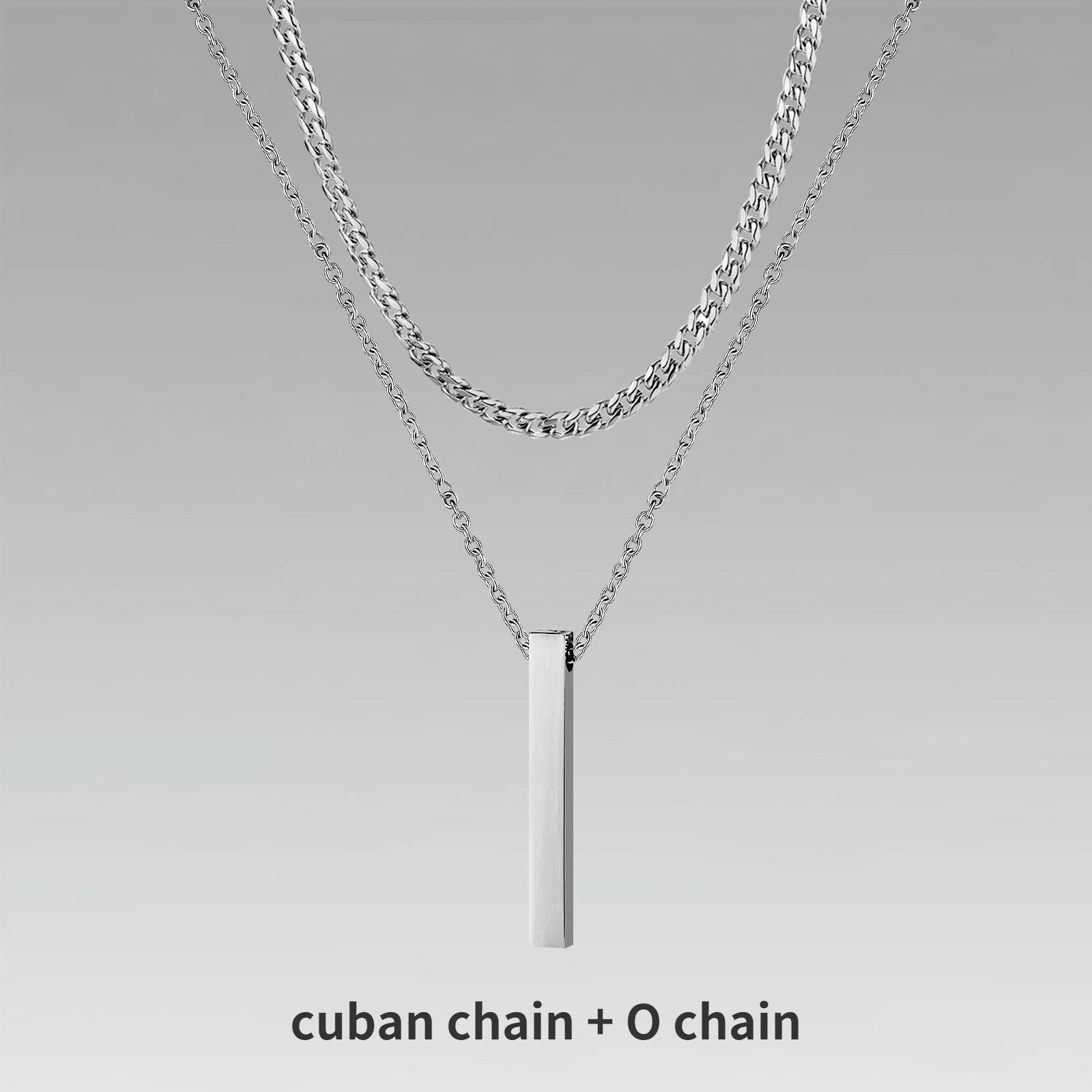 Vnox 3D Vertical Bar Necklaces for Men, Layering Stainless Steel Geometric Pendant, Layered Wheat Rope Cuban Chain, Boy Collar