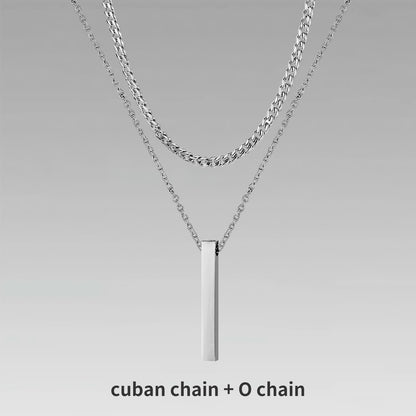 Vnox 3D Vertical Bar Necklaces for Men, Layering Stainless Steel Geometric Pendant, Layered Wheat Rope Cuban Chain, Boy Collar