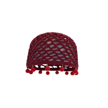 Fashion Round Beads Knitted Hat Crochet Pearl Fringed Woven for Women Travel Versatile Hollow Breathable Retro Beanies Cap
