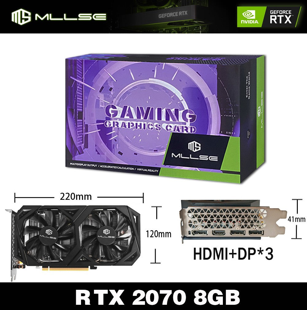 Placa de Vídeo Mllse RTX 2070 8GB GDDR6 256Bit PCIE PCI-E3.0 16X 1470MHz 2304 unidades DP*3 rtx 2070 8G para Jogos