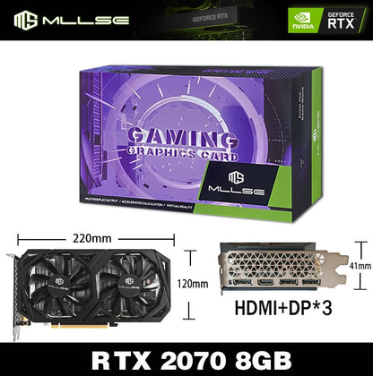 Placa de Vídeo Mllse RTX 2070 8GB GDDR6 256Bit PCIE PCI-E3.0 16X 1470MHz 2304 unidades DP*3 rtx 2070 8G para Jogos