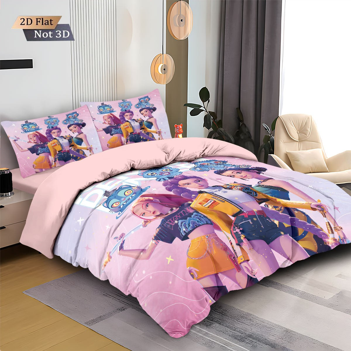 3pcsK-Pop Demon Hunters Printed Chipless Bedding, Multi Sized Bedding, Dormitory duvet Cover, Soft Machine Washable Decoration
