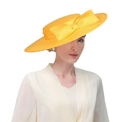 FS Elegante Chapéu de Aba Larga Marfim Feminino Grande Laço Ocasião Formal Kentucky Boné Feminino Casamento Coquetel Festa Fedora de Topo Reto 2024
