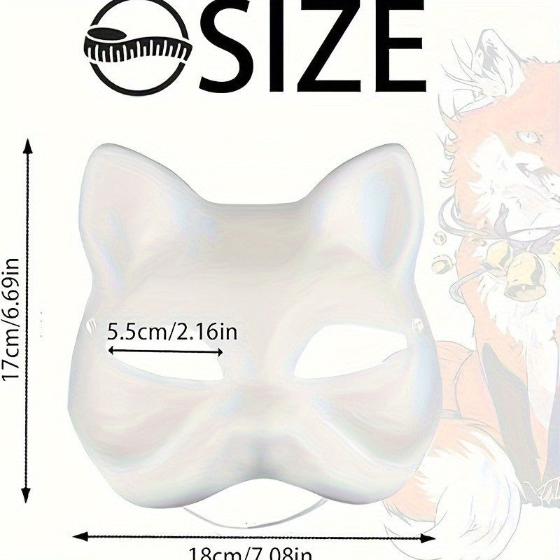 1-10pcs Japanese Mask Paper Blank Mask Halloween Cosplay Cat DIY Paintable Half Face Mask Animal Costume Party Decor Craft Prop