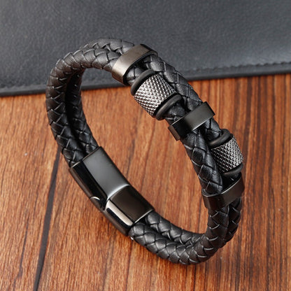 Pulseira de corda trançada charmosa para homens, fecho magnético de aço inoxidável, pulseiras e braceletes de couro legítimo, joias masculinas e femininas