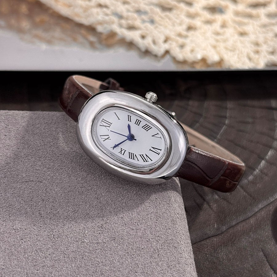 Ladies' New Oval Bathtub Egg-Shaped Belt Quartz Watch Elegant Miniature Vintage-Style Wristwatch Stylish Trendsetter