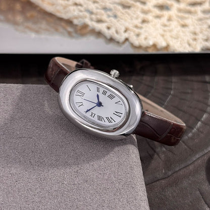 Ladies' New Oval Bathtub Egg-Shaped Belt Quartz Watch Elegant Miniature Vintage-Style Wristwatch Stylish Trendsetter