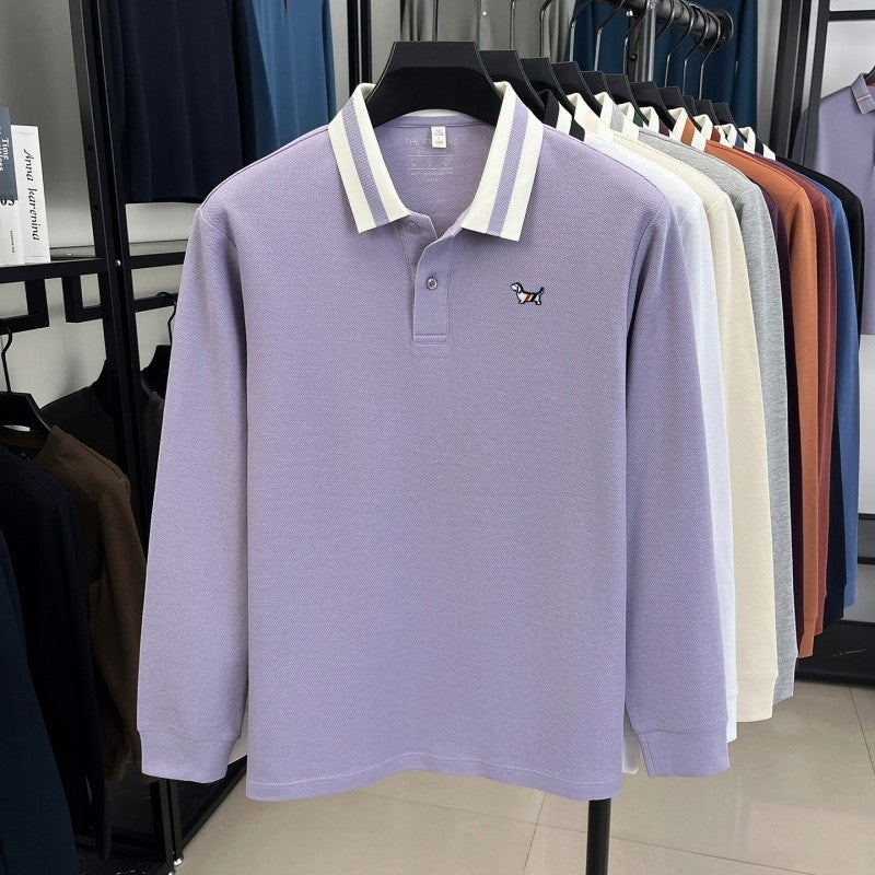 Men's 100% Cotton Original Design Printed Long Sleeved Polo Shirt Spring Autumn Simple Fashion Business Lapel T-shirt Men's Wear