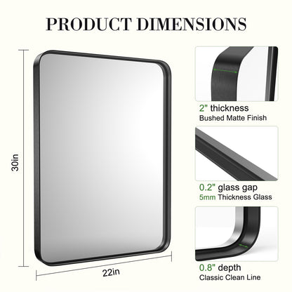 JHK Large Rectangle Vanity Framed Mirror for Wall Matte Metal Framed 30x40 Inch Modern Mirror Tempered Glass For Living Room