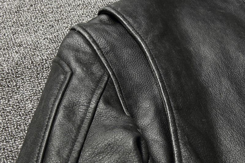 2025 Retro Style 100% Top Layer Cowhide Oversized Leather Jacket Color is made of Old Motorcycle Riding Clothes.