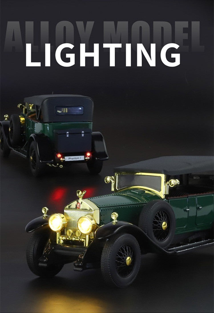 Simulação 1:24 Phantom Vintage Car Liga Modelo de Carro Coleção Enfeites Luz de Som Puxar para Trás Menino Presente Miniatura de Luz de Som