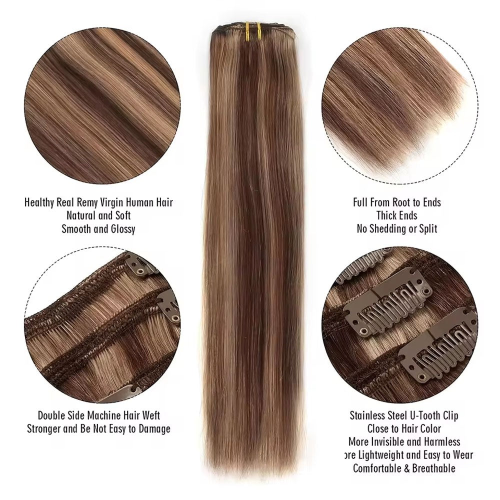 Highlight Straight Clip Ins Human Hair P4/27 100% Cabelo Humano Não Processado Presilhas De Cabelo Mais Grossas Ombre Extensões De Cabelo Virgem 8 Peças