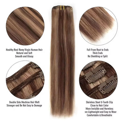 Highlight Straight Clip Ins Human Hair P4/27 100% Cabelo Humano Não Processado Presilhas De Cabelo Mais Grossas Ombre Extensões De Cabelo Virgem 8 Peças