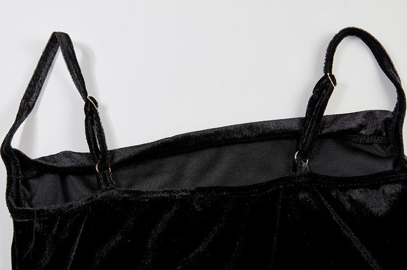 Velvet Swing Collar Sleeveless Slip Sexy Slit Maxi Dress 2024 New Fashion Evening Party Women Elegant Streetwear Y2K