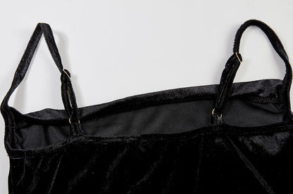 Velvet Swing Collar Sleeveless Slip Sexy Slit Maxi Dress 2024 New Fashion Evening Party Women Elegant Streetwear Y2K