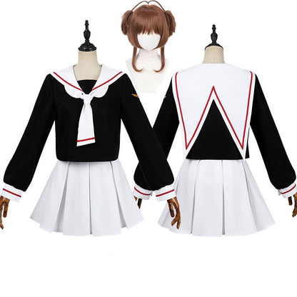 Women Spring Summer Sailor JK Uniform Full Set, Japanese Academy Outfit with Top Pleated Skirt Hat Bow Tie Socks