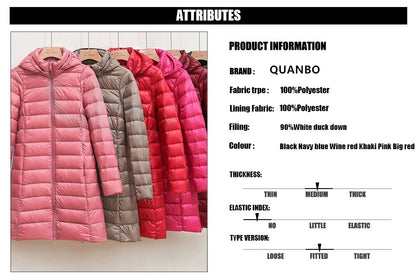Women Ultra Lightweight Packable Long Puffer Jacket 2023 New Autumn Winter Warm Hat Detachable Hooded Female Coat Parka 5XL 7XL