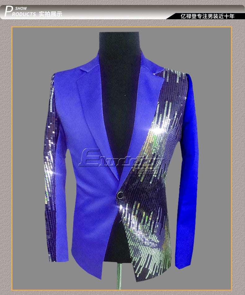 HOO 2025 Men's Color Matching Casual blazer Fashion Host Performance Sequined Dress
