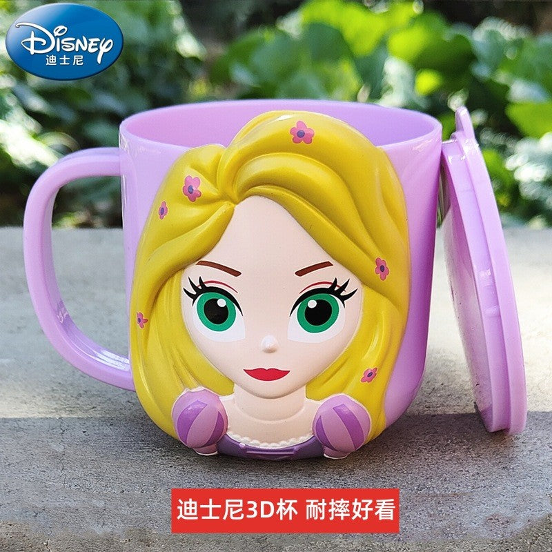 Copo infantil de desenho animado Disney Mickey Stitch com tampa Caneca de leite Frozen Elsa 3D Copo para beber em casa Copo para escovar a boca Copo de água infantil
