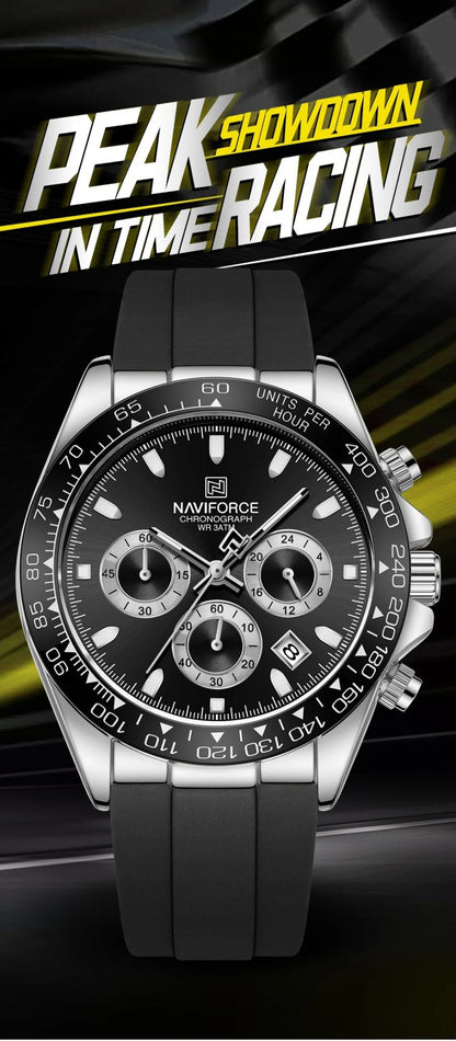 NAVIFORCE Brand NF8054 Men's Business Watches Luxury Classic Quartz Wristwatch Chronograph Silicone Band Waterproof