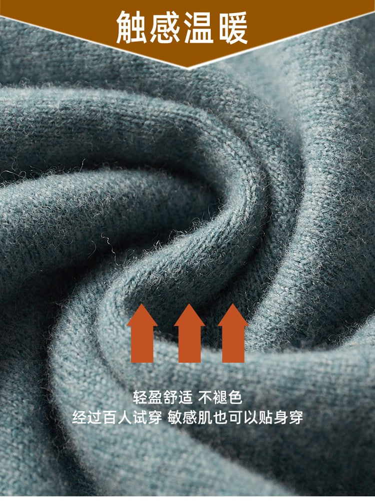 100%Merino Wool Lapel Sweater Men's Turtleneck Loose Knit Pullovers Youth Business Casual Joker Tops Warm Solid Color Base Shirt