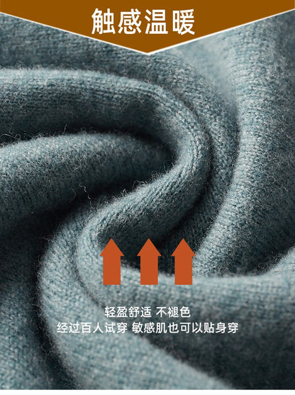 100%Merino Wool Lapel Sweater Men's Turtleneck Loose Knit Pullovers Youth Business Casual Joker Tops Warm Solid Color Base Shirt