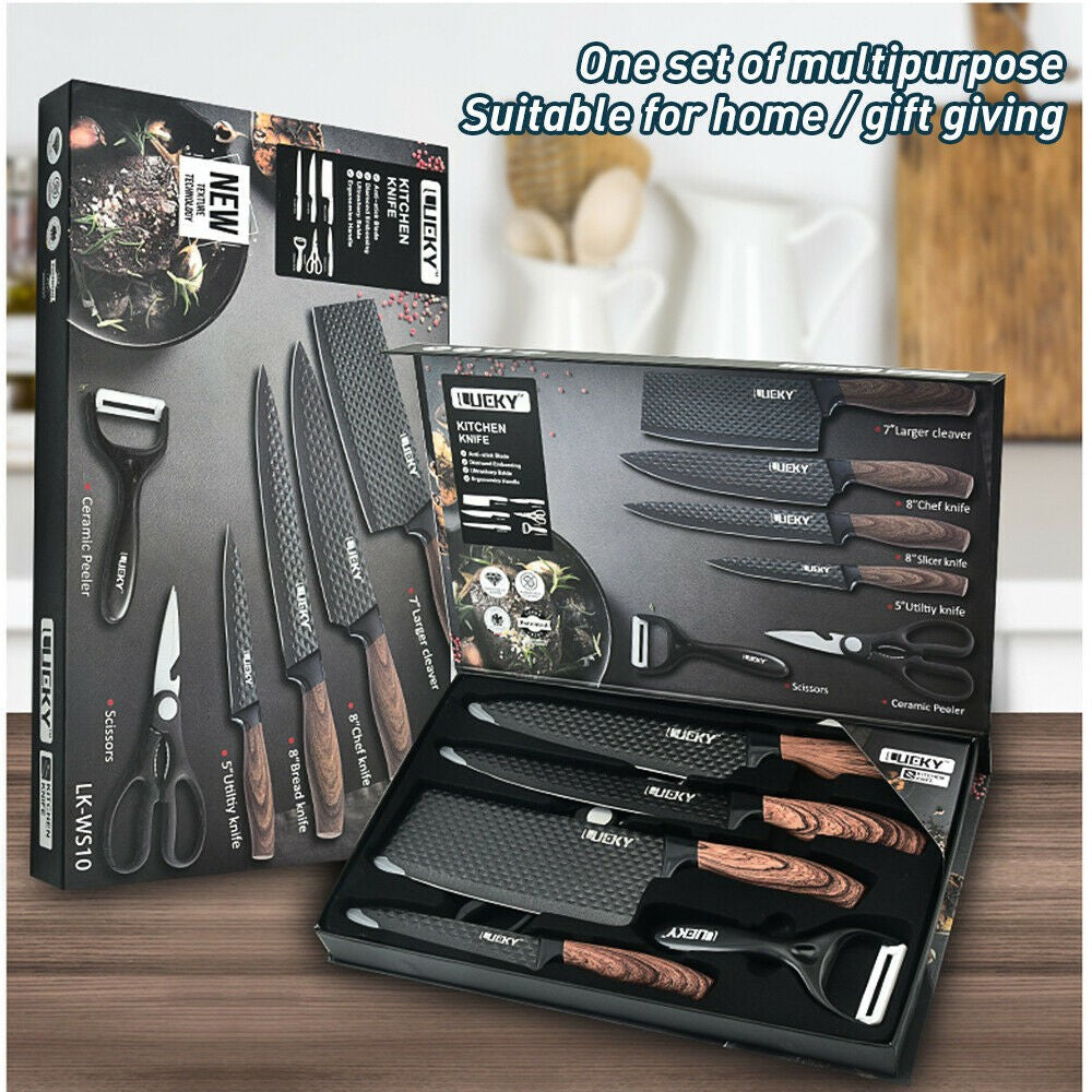 ZENG Kitchen Knives Sets Sharp Stainless Steel Chef Knife,Cleaver,Scissors Vegetable Fruit Peeler Unitly Knife Kitchen Tool Se