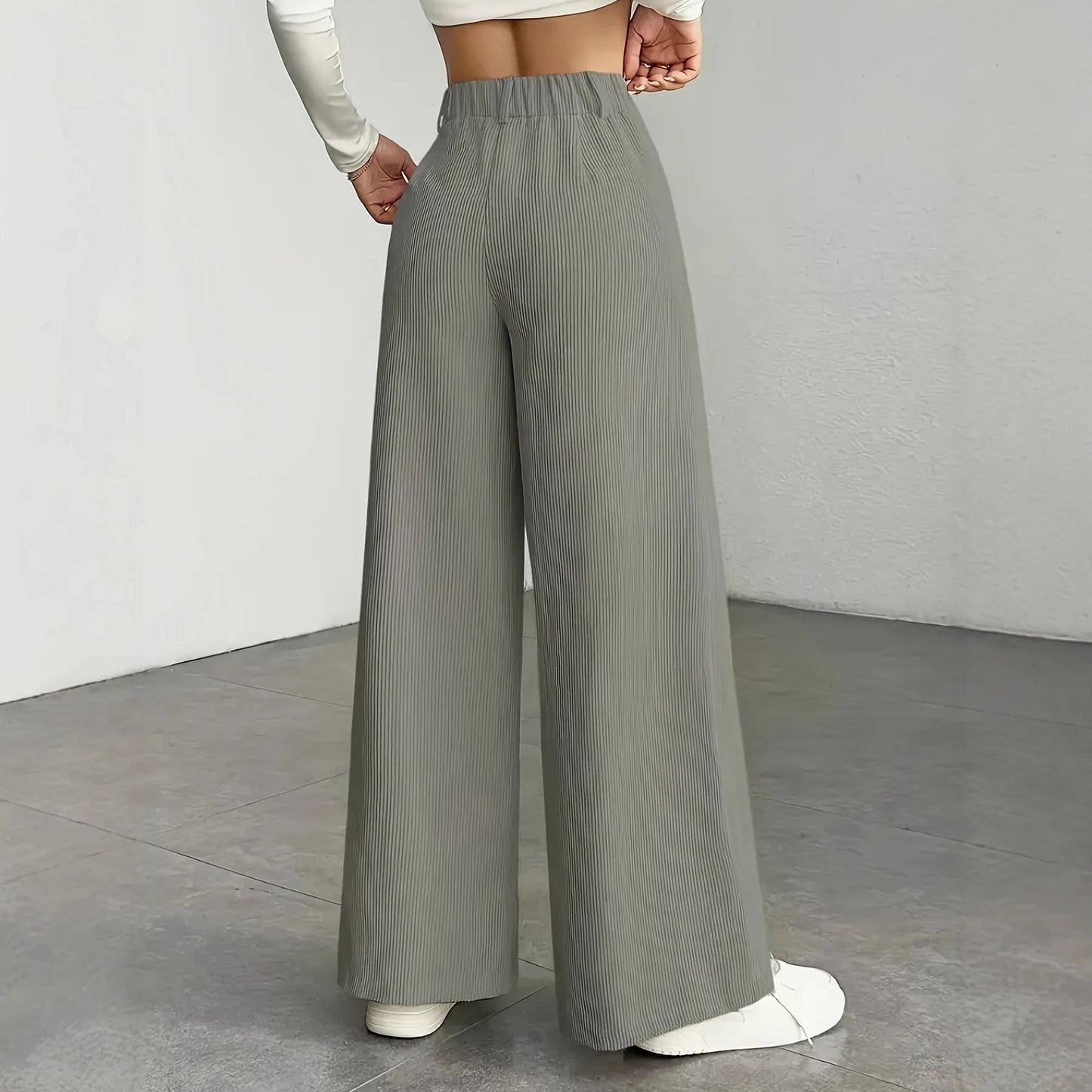 High Waist Striped Wide Leg Pants Commute Versatile Casual Long Trousers New 2025 Women's Fashion Cross-Border Clothing