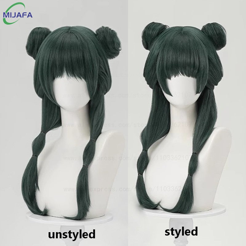 Peruca Cosplay Maomao de Alta Qualidade The Apothecary Diaries Verde Escuro Resistente ao Calor Cabelo Sintético Festa Anime Perucas Mao Mao + Touca de Peruca