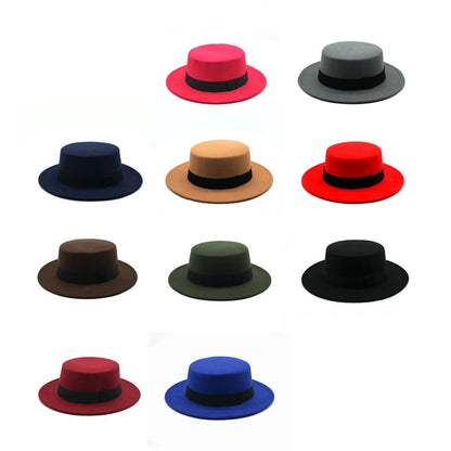 Winter Autumn Fashion Women Men Unisex Wide Brim Panama Hat Autumn Winter Gentleman Elegant Jazz Church Cap Beige Black Red