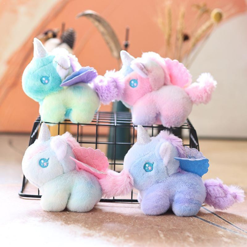 C 1pc new Lovely Gradient Pony Plush Keychain Cartoon Colorful Dreamy Pony Doll Student Backpack Pendant Key Holder Gifts