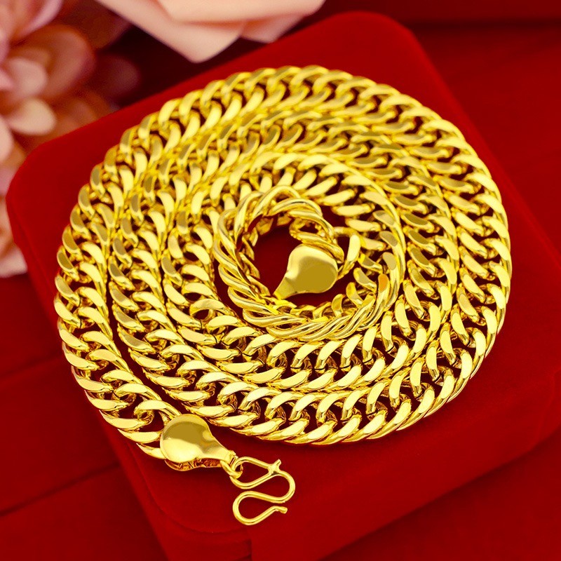 9999 24K genuine gold men's flat chain Boss necklace, simple and elegant, men's exclusive luxury gold jewelry gold necklace