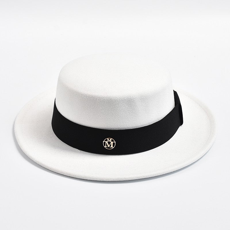 British Style Fedora Hats for Women Fashion Autumn Winter Flat Top Bow Elastic Ribbon Felt Hats Wedding Dress Jazz Cap