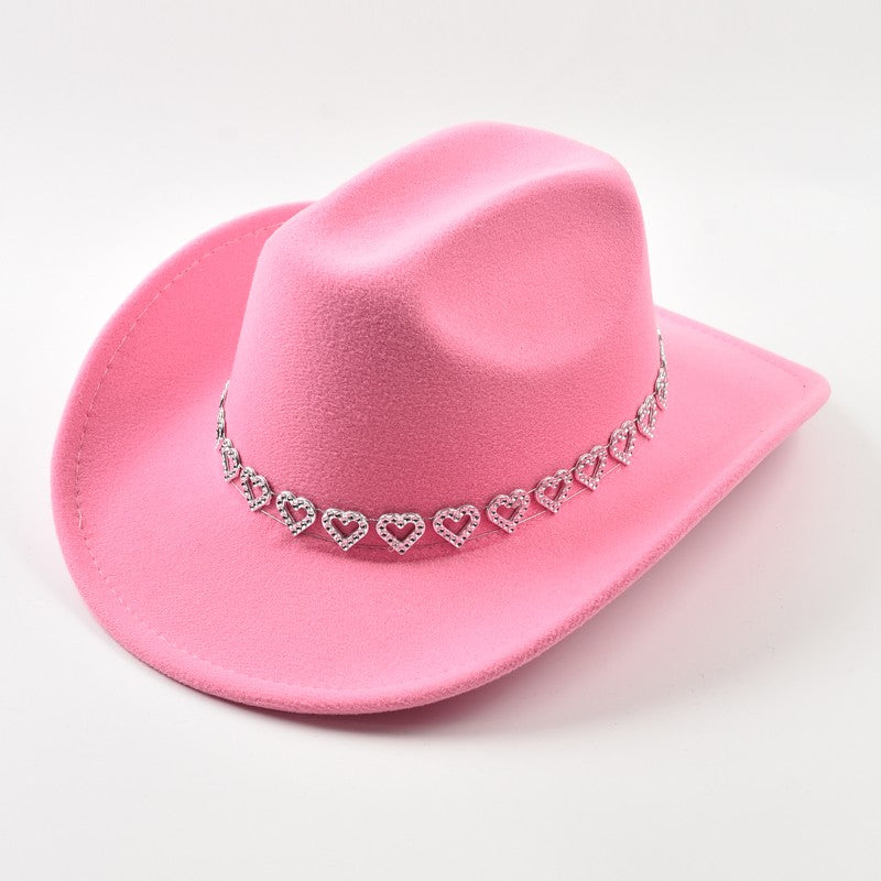 Lady Roll Up Brim Western Style Cowgirl Hat Fashions Lady Felt Fedoras Hats Women Party Pink Cowboy Hat