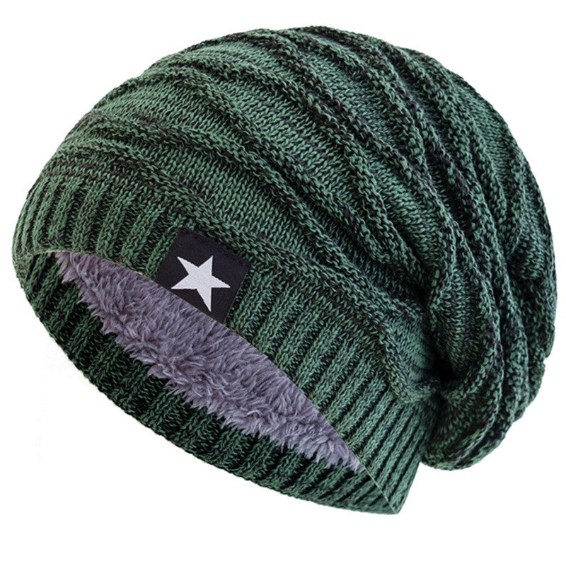 Novos Chapéus de Inverno Unissex Folgados Adicionam Forro de Pele Masculino e Feminino Gorro Quente Casual com Decoração de Estrela de Cinco Pontas Chapéus de Inverno de Tricô