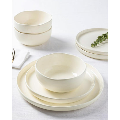 ceramic dinnerware sets for 4, 12 pieces porcelain lightweight plates and bowls sets, scratch resistant dish set, oven & microw