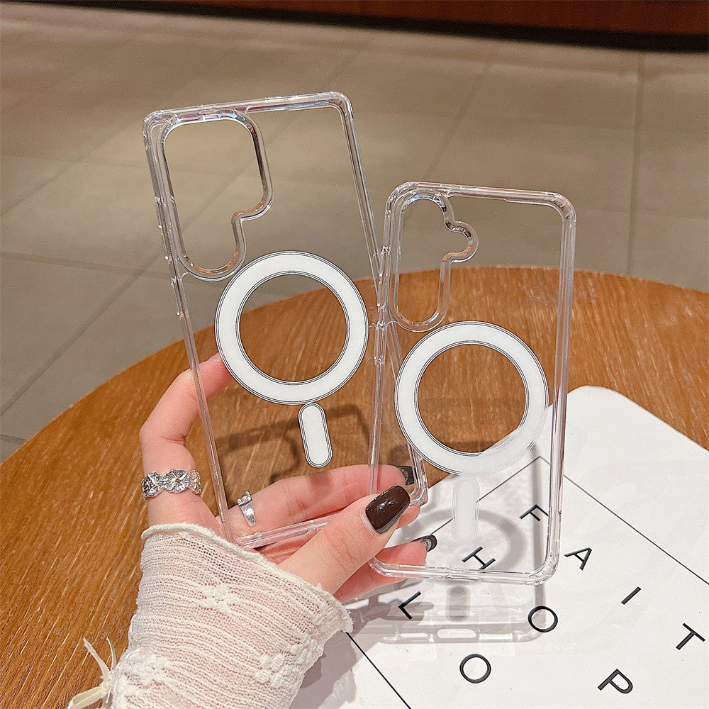 for Magsafe Magnetic Charge Phone Case For Samsung Galaxy S25 S24 S23 Ultra S22 Plus S21 FE A15 A35 A55 Clear Acrylic Slim Cover