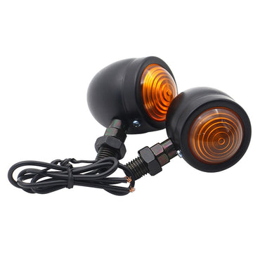 2Pcs 12V Retro Metal Blinkers Amber Lens Retro Motorbike Indicator Blinker Lights Retro Motorcycle Turn Signals for Harley Racer
