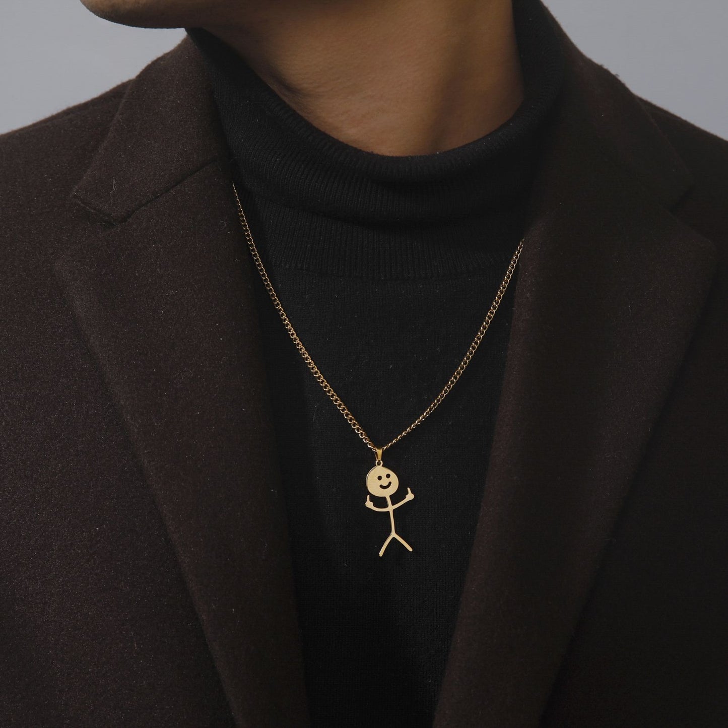 Skyrim Hip Hop Doodle Necklace for Men Women Stainless Steel Long Neck Chain Fashion Middle Finger Stickman Jewelry New