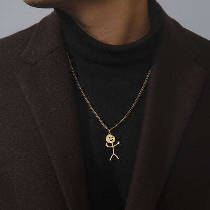 Skyrim Hip Hop Doodle Necklace for Men Women Stainless Steel Long Neck Chain Fashion Middle Finger Stickman Jewelry New