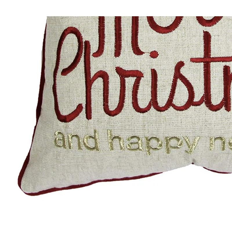 Merry Christmas Happy New Year Throw Pillow 20x20 Linen Look Gold Accents and Insert