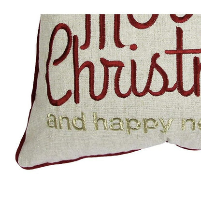 Merry Christmas Happy New Year Throw Pillow 20x20 Linen Look Gold Accents and Insert