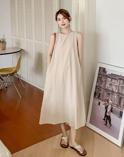 NYFS 2025 Summer New Korea Woman Dress Vestidos Robe Elbise Loose Plus Size Solid Sleeveless Backless Long Dress L-4XL