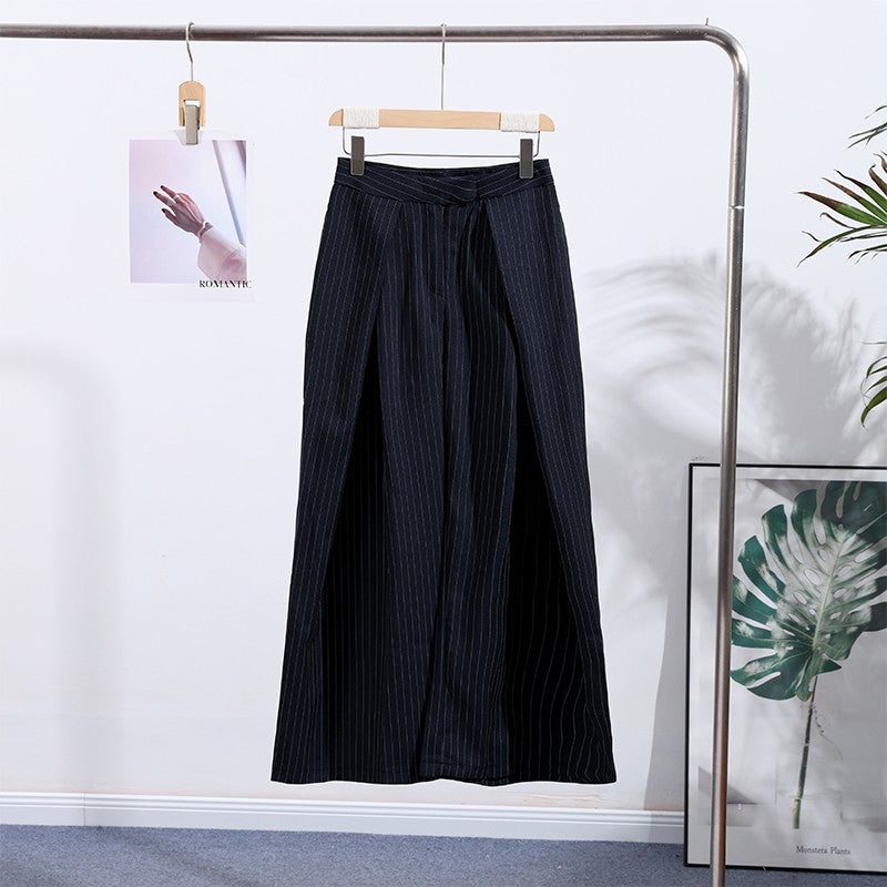 Casual Striped Loose Pants Women High Waist Pleated Straight Long Wide Leg Trousers Female 2025 Fashion Autumn Lady Bottoms