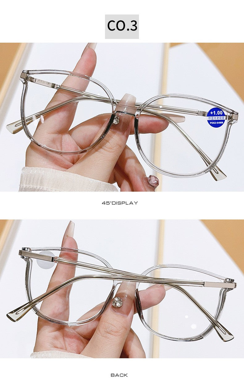 Anti Blue Light Reading Glasses for Women Stylish Dazzling Large Frame Set with Diamonds Plano Eyeglasses Presbyopic Eyewear