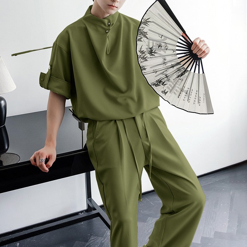 INCERUN Men Sets Solid Color Pleated Shirt & Pants Two Pieces Sets Loose Streetwear 2025 Fashion Men's Casual Suits S-5XL