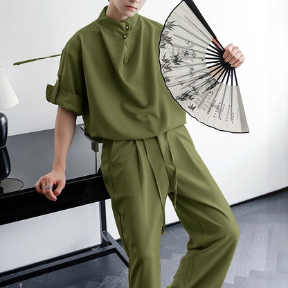 INCERUN Men Sets Solid Color Pleated Shirt & Pants Two Pieces Sets Loose Streetwear 2025 Fashion Men's Casual Suits S-5XL